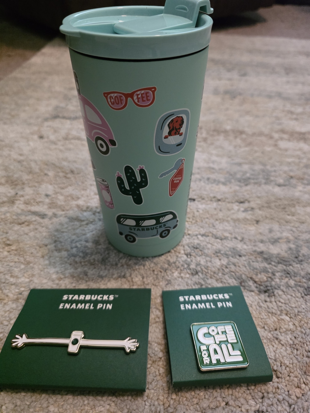 Starbucks Road Trip Bundle-Mint Green Sticker  Travel Tumbler & Enamel Pins
